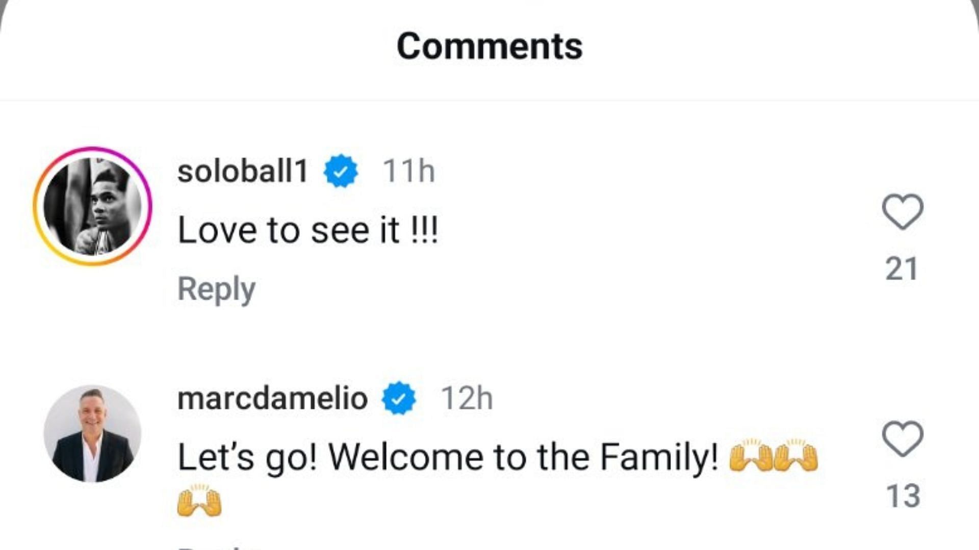 Solo Ball and Marc D'Amelio react to Dwayne Koroma. Source: Instagram/@dwaynekoroma
